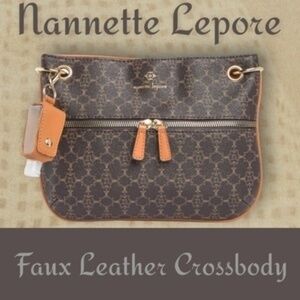 NANETTE LEPORE Repeated Design Brown/Tan Faux Leather Crossbody Bag NWT